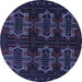 Round Machine Washable Persian Blue Traditional Rug, wshtr1185blu