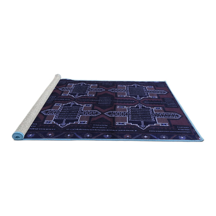 Sideview of Machine Washable Persian Blue Traditional Rug, wshtr1185blu