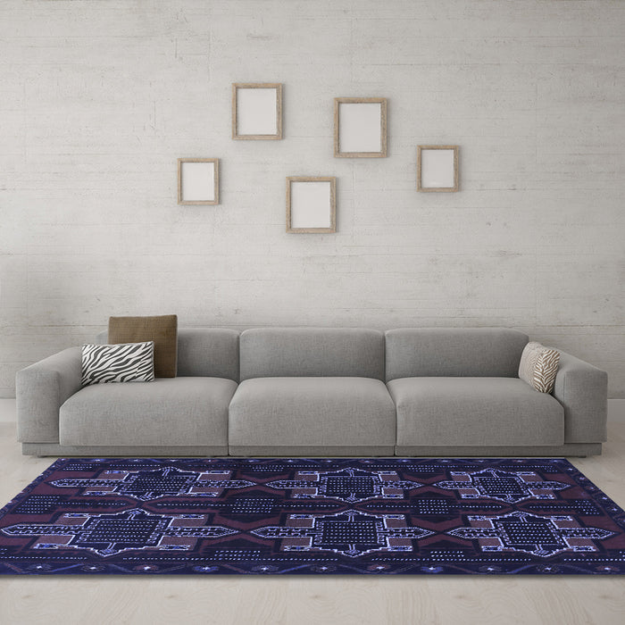 Machine Washable Persian Blue Traditional Rug in a Living Room, wshtr1185blu