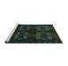 Sideview of Machine Washable Persian Turquoise Traditional Area Rugs, wshtr1185turq