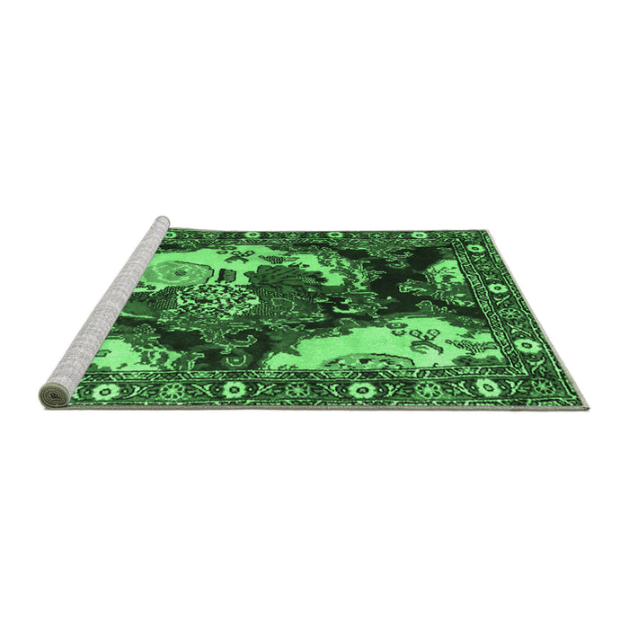Sideview of Machine Washable Persian Emerald Green Traditional Area Rugs, wshtr1186emgrn