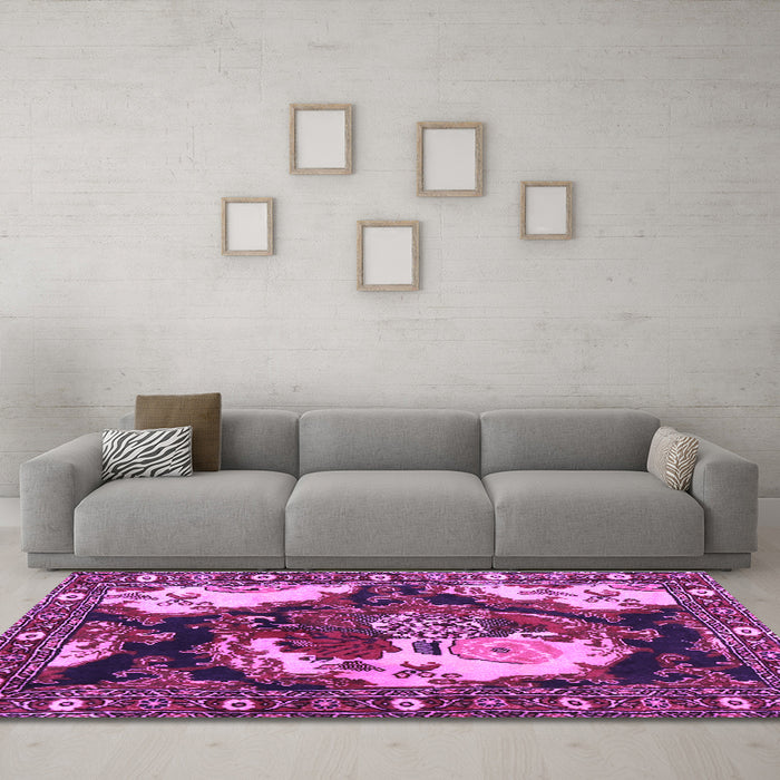 Machine Washable Persian Purple Traditional Area Rugs in a Living Room, wshtr1186pur