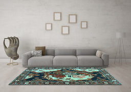 Machine Washable Persian Light Blue Traditional Rug in a Living Room, wshtr1186lblu