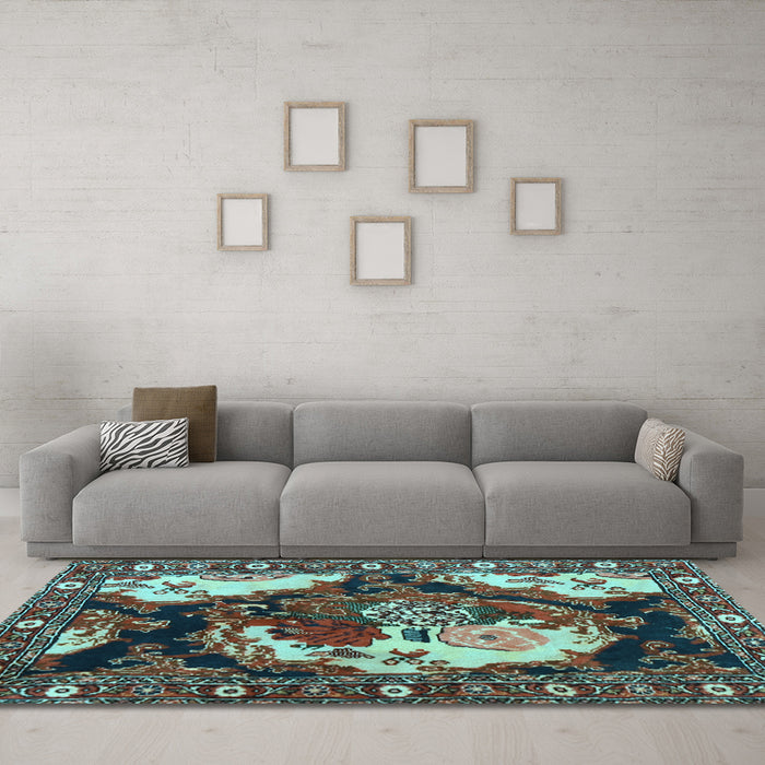 Machine Washable Persian Light Blue Traditional Rug in a Living Room, wshtr1186lblu