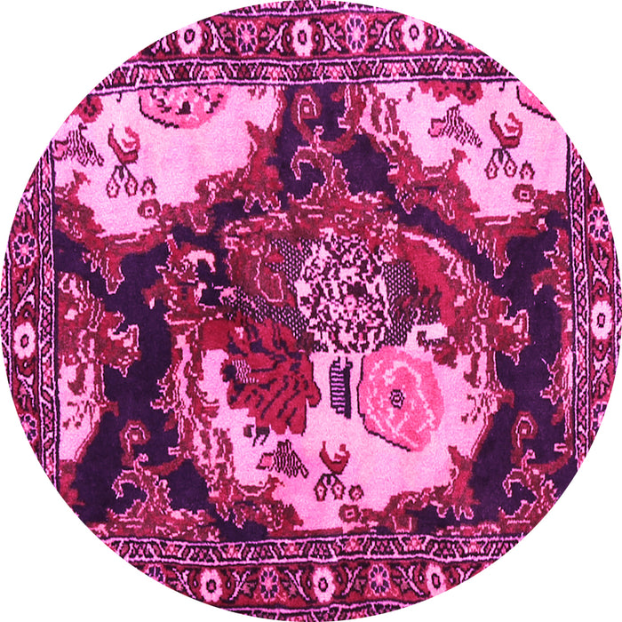 Round Machine Washable Persian Pink Traditional Rug, wshtr1186pnk