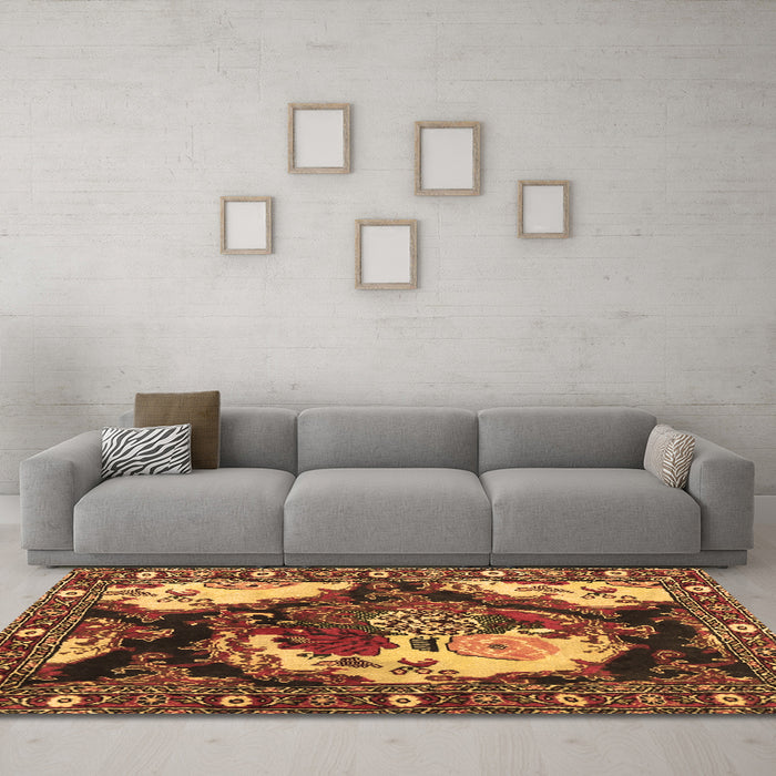 Machine Washable Persian Brown Traditional Rug in a Living Room,, wshtr1186brn