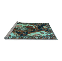 Sideview of Machine Washable Persian Light Blue Traditional Rug, wshtr1186lblu