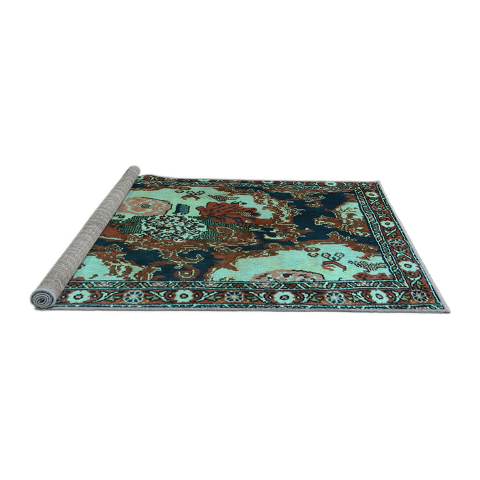 Sideview of Machine Washable Persian Light Blue Traditional Rug, wshtr1186lblu