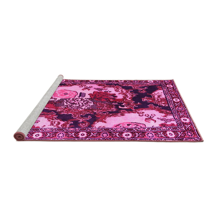 Sideview of Machine Washable Persian Pink Traditional Rug, wshtr1186pnk