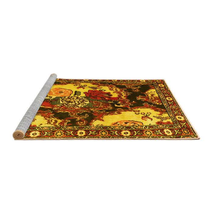 Sideview of Machine Washable Persian Yellow Traditional Rug, wshtr1186yw