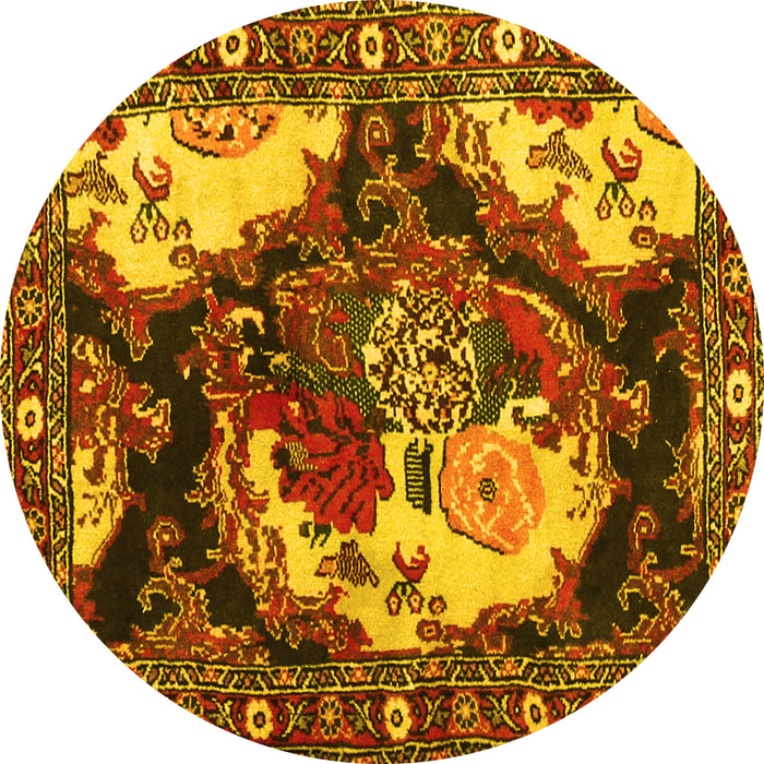 Round Machine Washable Persian Yellow Traditional Rug, wshtr1186yw