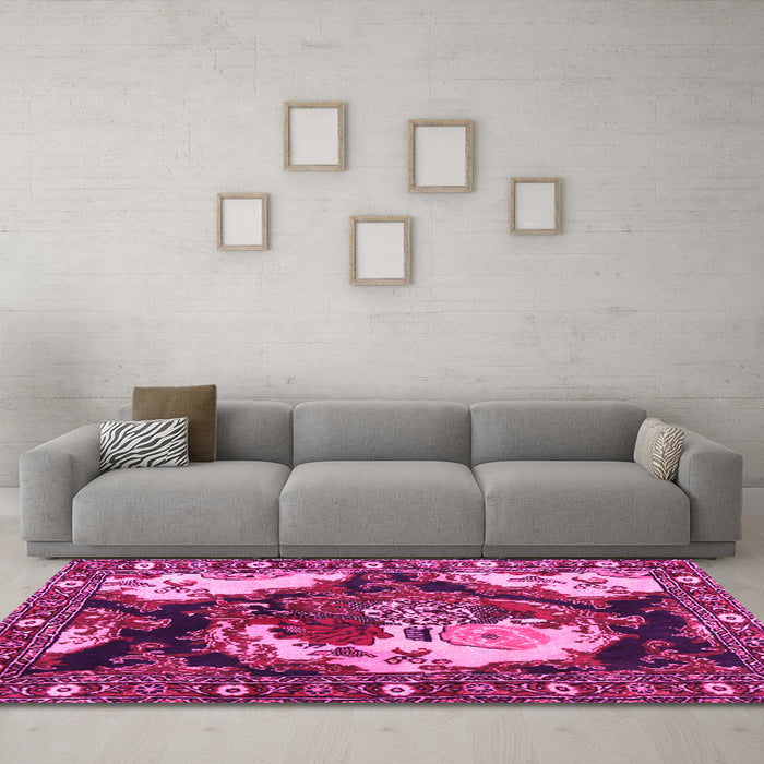 Machine Washable Persian Pink Traditional Rug in a Living Room, wshtr1186pnk