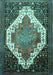 Machine Washable Medallion Turquoise Traditional Area Rugs, wshtr1187turq