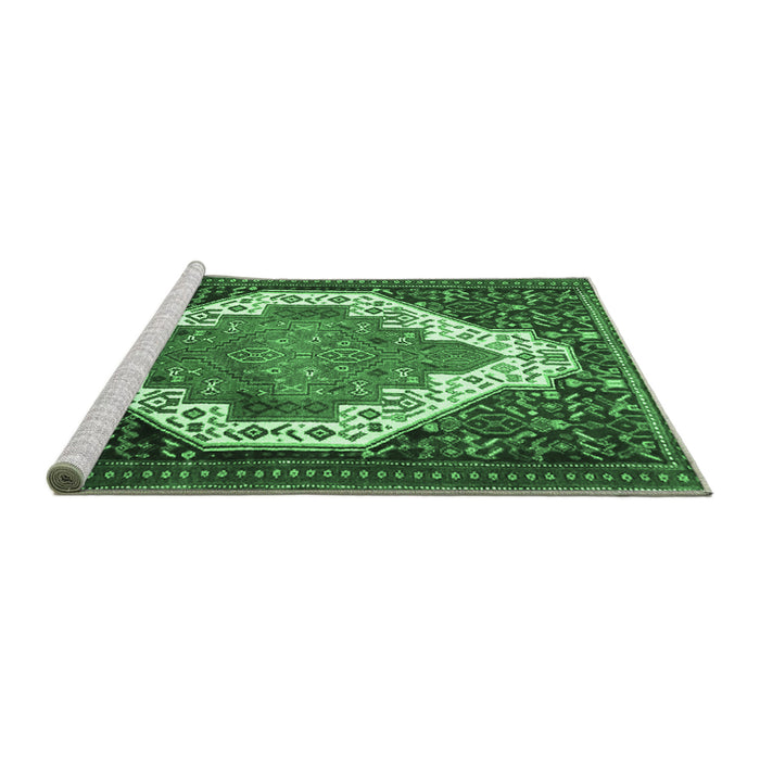 Sideview of Machine Washable Medallion Emerald Green Traditional Area Rugs, wshtr1187emgrn