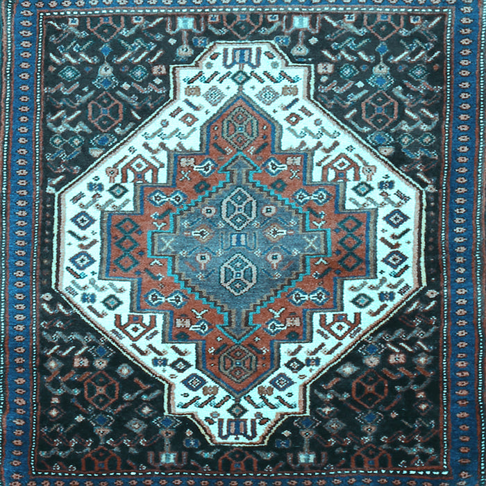 Square Machine Washable Medallion Light Blue Traditional Rug, wshtr1187lblu