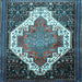 Square Machine Washable Medallion Light Blue Traditional Rug, wshtr1187lblu