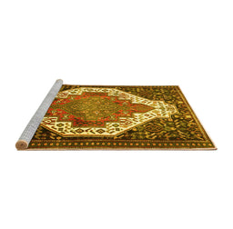 Sideview of Machine Washable Medallion Yellow Traditional Rug, wshtr1187yw