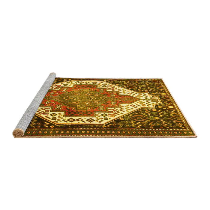 Sideview of Machine Washable Medallion Yellow Traditional Rug, wshtr1187yw