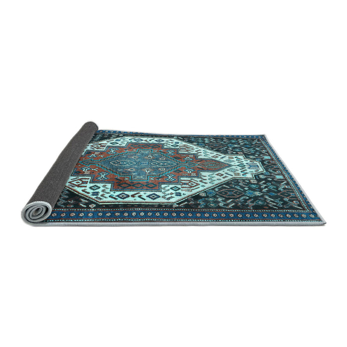 Sideview of Medallion Light Blue Traditional Rug, tr1187lblu