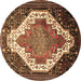 Round Medallion Brown Traditional Rug, tr1187brn