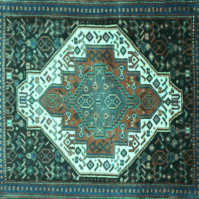 Square Machine Washable Medallion Turquoise Traditional Area Rugs, wshtr1187turq