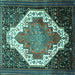 Square Machine Washable Medallion Turquoise Traditional Area Rugs, wshtr1187turq