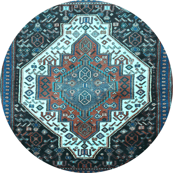 Round Machine Washable Medallion Light Blue Traditional Rug, wshtr1187lblu