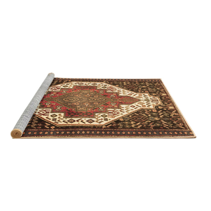 Sideview of Machine Washable Medallion Brown Traditional Rug, wshtr1187brn