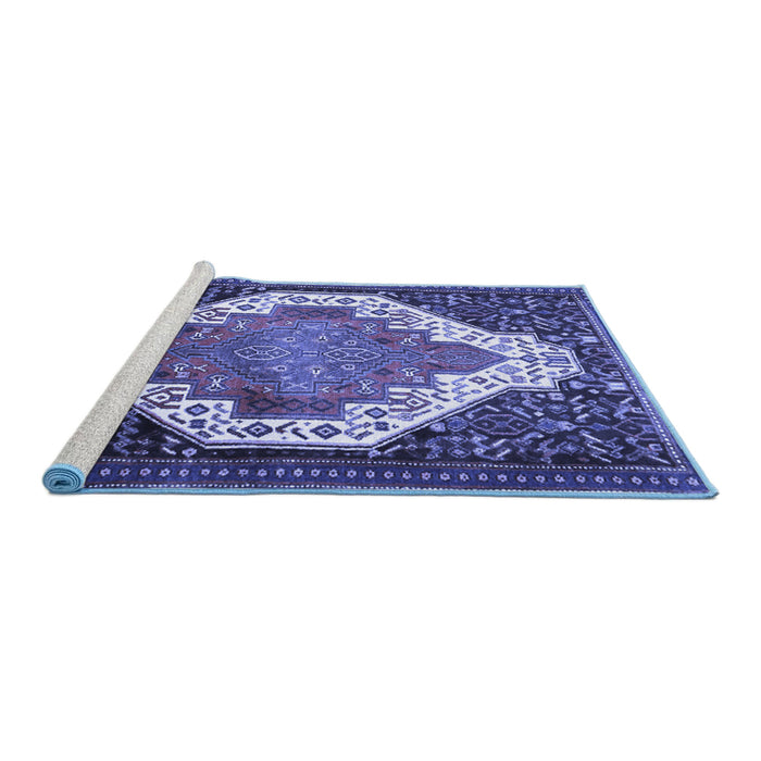 Sideview of Machine Washable Medallion Blue Traditional Rug, wshtr1187blu
