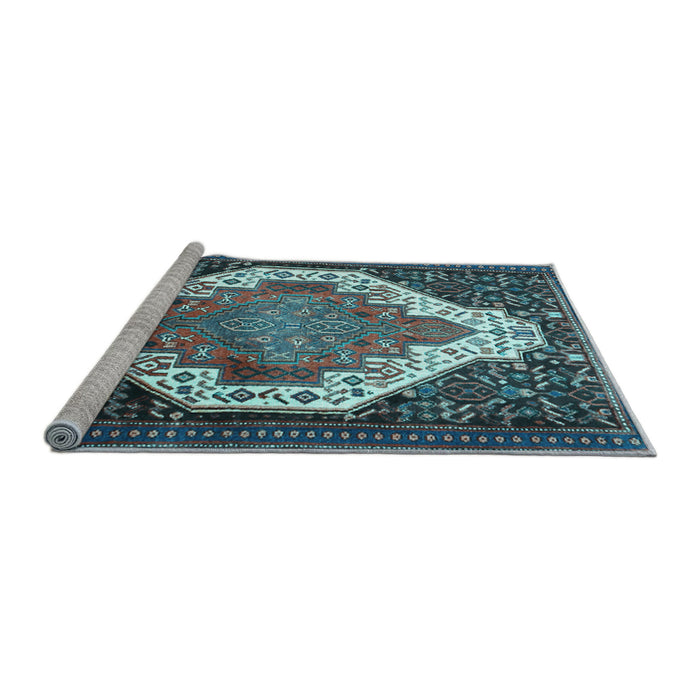 Sideview of Machine Washable Medallion Light Blue Traditional Rug, wshtr1187lblu