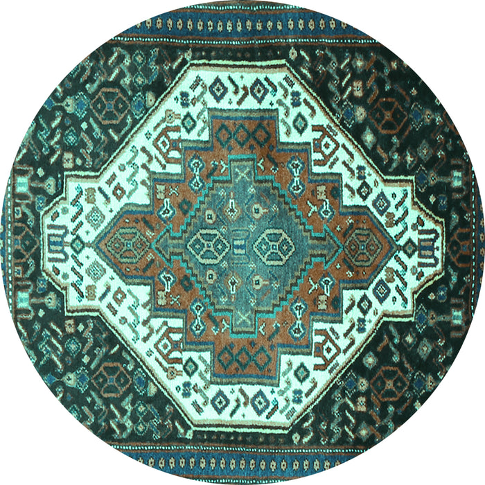Round Machine Washable Medallion Turquoise Traditional Area Rugs, wshtr1187turq