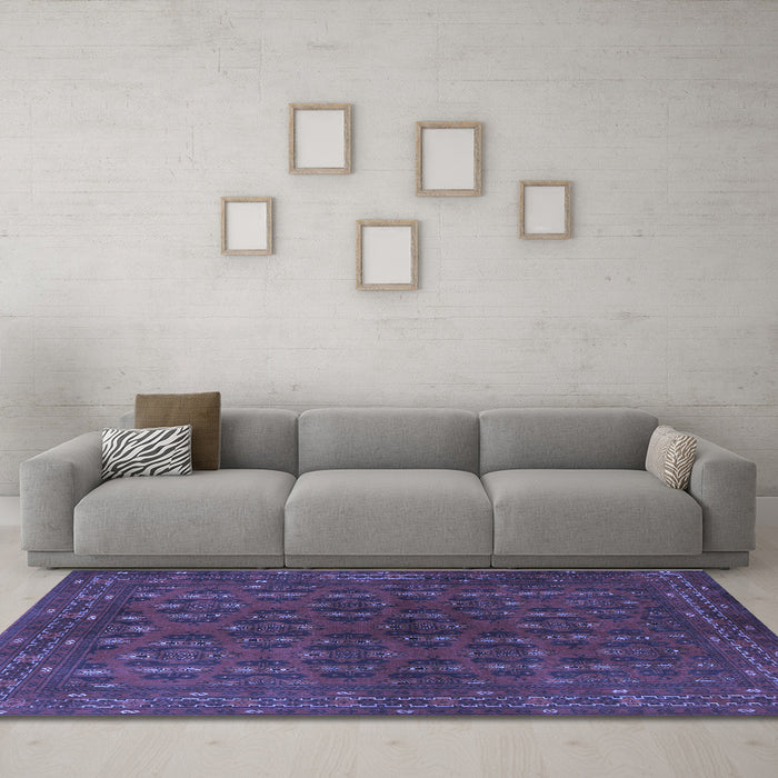 Machine Washable Persian Blue Traditional Rug in a Living Room, wshtr1188blu