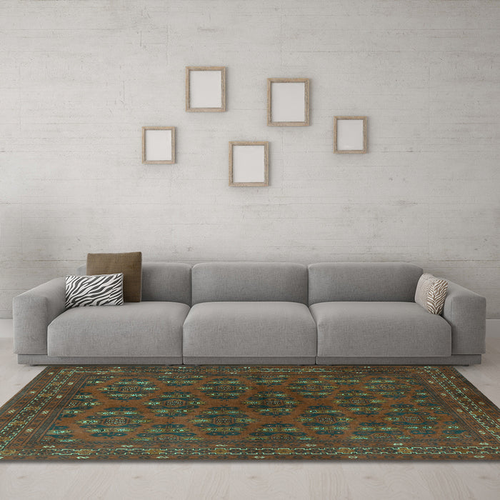 Machine Washable Persian Turquoise Traditional Area Rugs in a Living Room,, wshtr1188turq