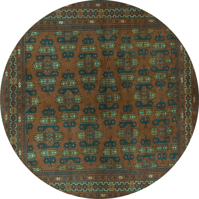 Round Persian Turquoise Traditional Rug, tr1188turq