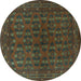 Round Persian Turquoise Traditional Rug, tr1188turq