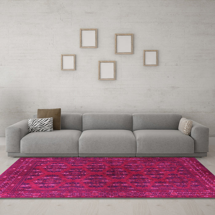 Machine Washable Persian Pink Traditional Rug in a Living Room, wshtr1188pnk