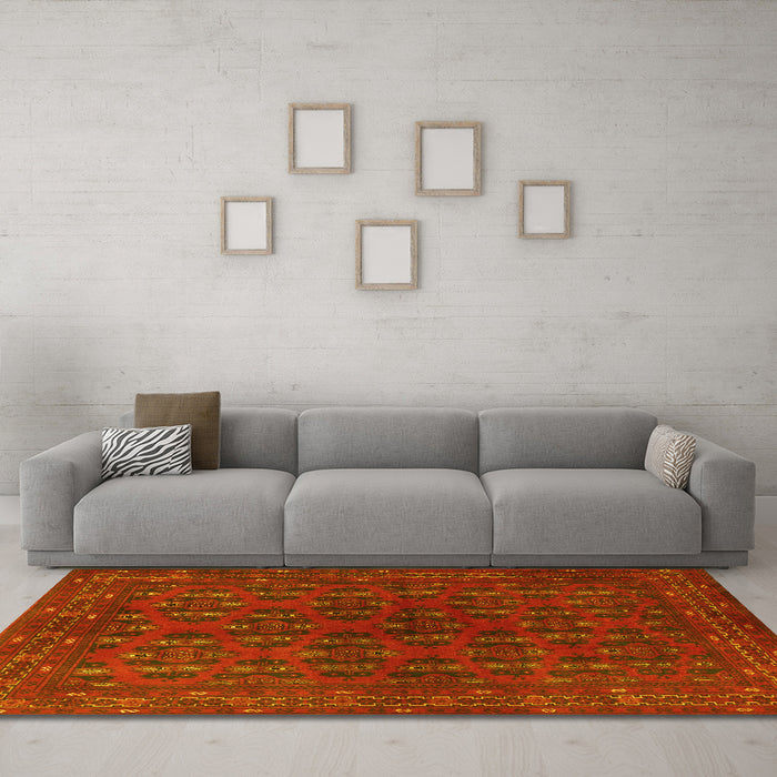 Machine Washable Persian Yellow Traditional Rug in a Living Room, wshtr1188yw