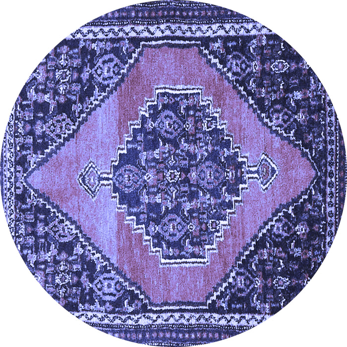 Round Machine Washable Medallion Blue Traditional Rug, wshtr1189blu