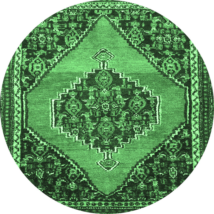Round Machine Washable Medallion Emerald Green Traditional Area Rugs, wshtr1189emgrn