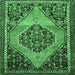 Square Medallion Emerald Green Traditional Rug, tr1189emgrn