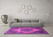 Machine Washable Medallion Purple Traditional Area Rugs in a Living Room, wshtr1189pur