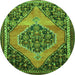 Square Medallion Green Traditional Rug, tr1189grn