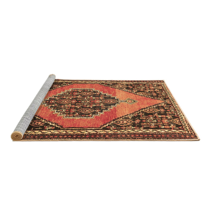Sideview of Machine Washable Medallion Brown Traditional Rug, wshtr1189brn