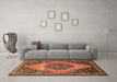 Machine Washable Medallion Brown Traditional Rug in a Living Room,, wshtr1189brn