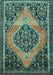 Machine Washable Medallion Turquoise Traditional Area Rugs, wshtr1189turq