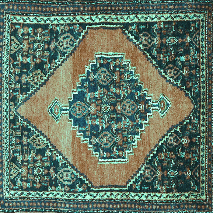 Square Machine Washable Medallion Turquoise Traditional Area Rugs, wshtr1189turq
