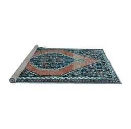 Sideview of Machine Washable Medallion Light Blue Traditional Rug, wshtr1189lblu