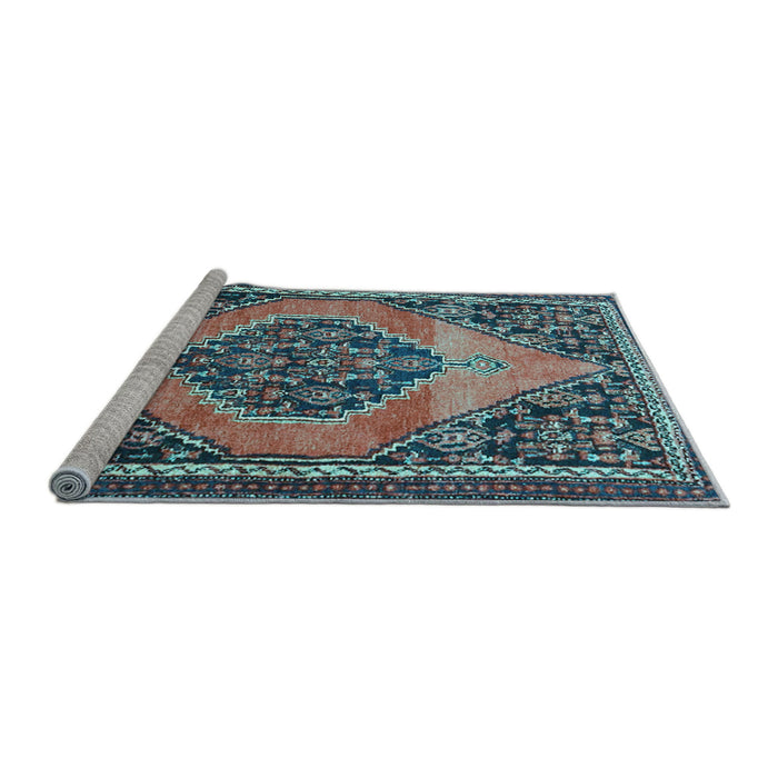 Sideview of Machine Washable Medallion Light Blue Traditional Rug, wshtr1189lblu