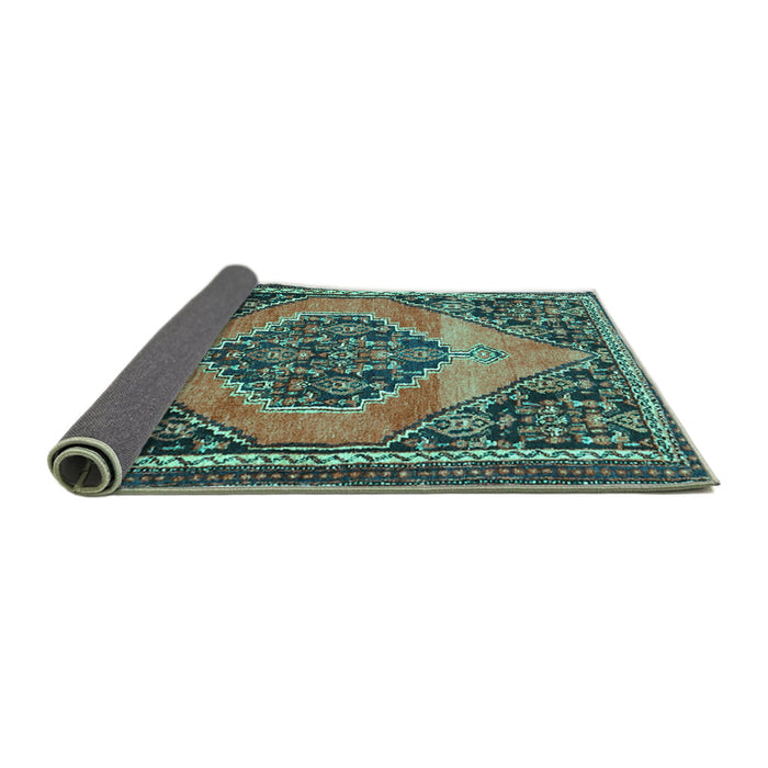 Sideview of Medallion Turquoise Traditional Rug, tr1189turq