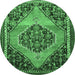 Round Medallion Emerald Green Traditional Rug, tr1189emgrn